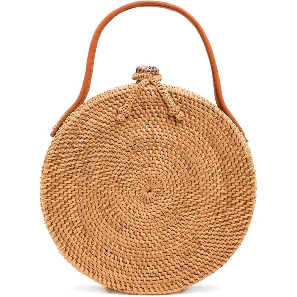 Round Rattan Bag for Women Handmade Straw Purse Summer Boho Crossbody